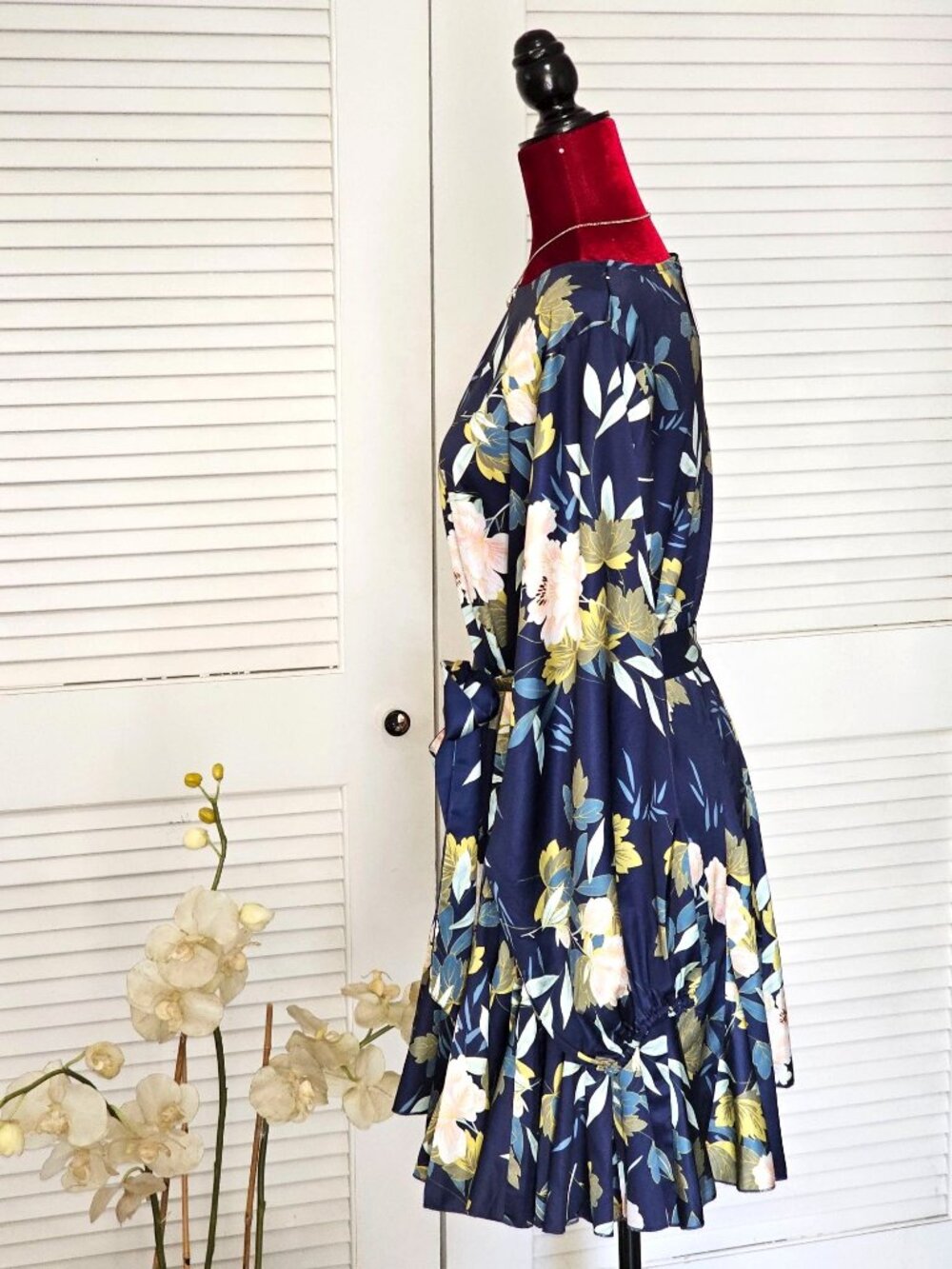 NWT Chicwich Women's Navy Floral Printed Bubble Sleves Frilling Dress Size M 432 - Picture 6 of 12